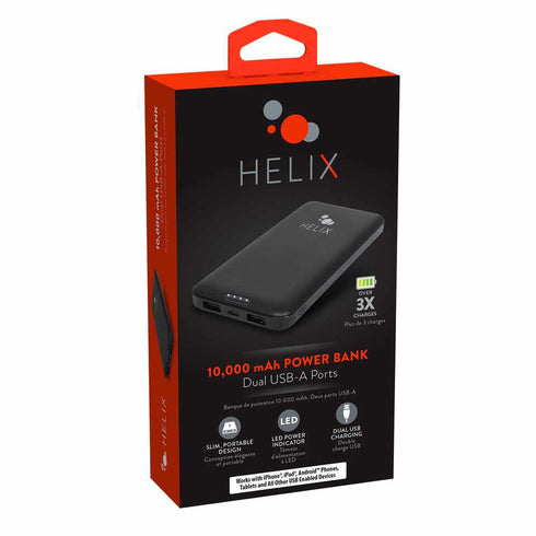 Helix Power Bank 10,000 with USB-C and Dual USB-A Ports